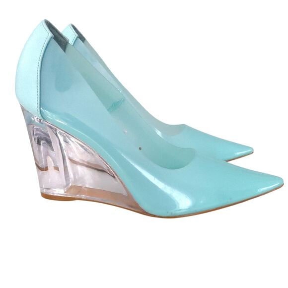 ⏳Forever 21 wedge heels bluegreen size 7.5 women's. Wedge is plastic resin Vogue - Picture 1 of 7
